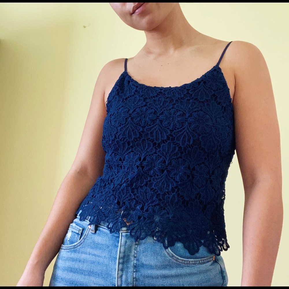 Blue Floral Lace Cami